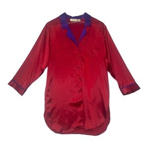 Victoria's Secret satin 90s red purple long button down sleep shirt Size S